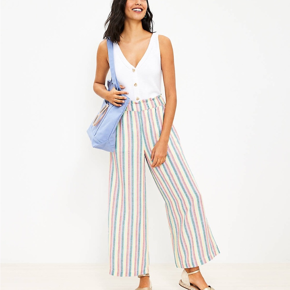 Loft Fluid Wide Leg Crop Pants in Stripe | Rainbow Stripe Pants